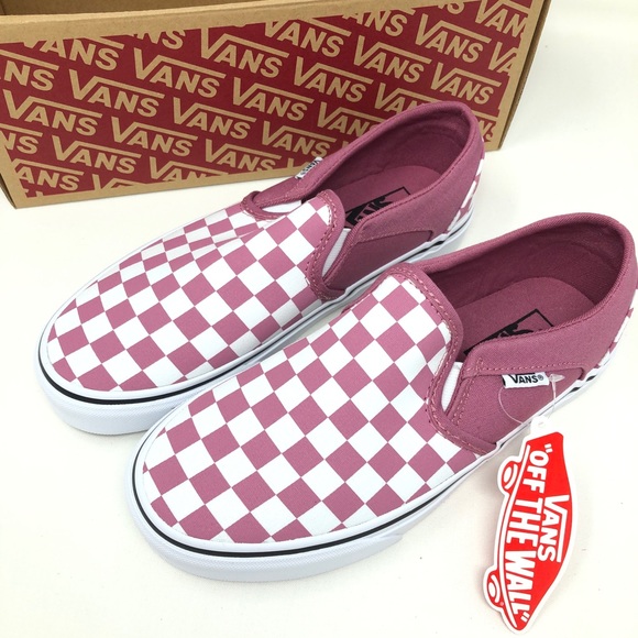 Vans Shoes - NWT Vans Pink Checkerboard in Asher Slip Ons